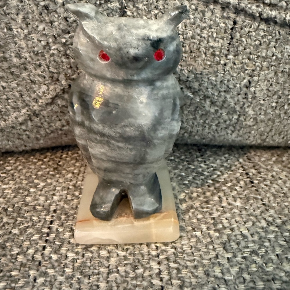 Gray and Red Owl Marble Figurine